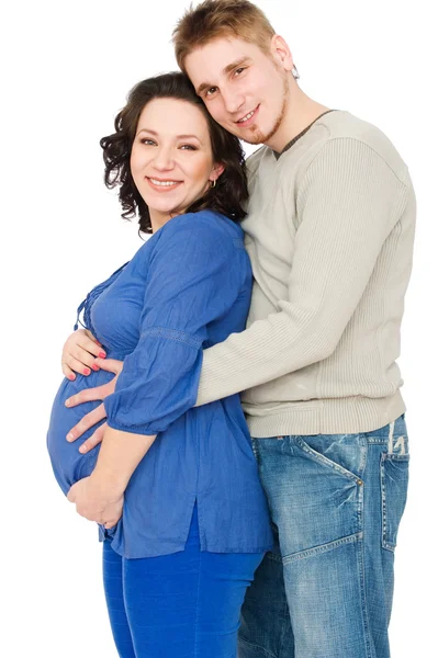Беременная женщина с мужем — стоковое фото
