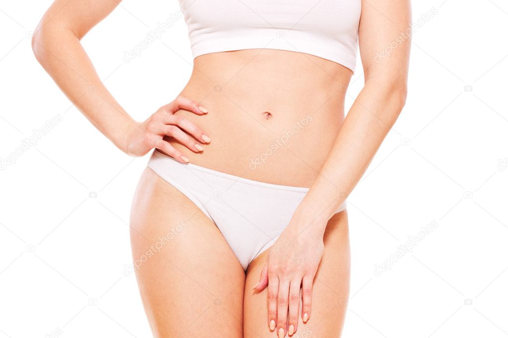 Healthy woman's body in white underwear