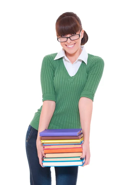 Chica universitaria sosteniendo libros —  Fotos de Stock