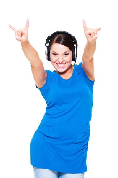 Cheerful young woman in headphones — Stock Photo, Image