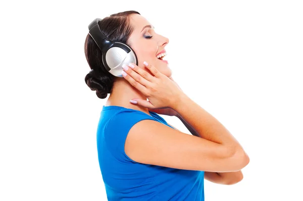 Woman listening music and singing — Stock Photo, Image
