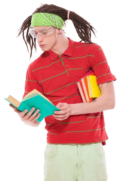 Смішний хлопець з книгами — стокове фото