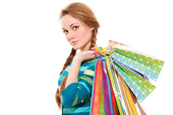Hübsche Frau mit Einkaufstaschen — Stockfoto