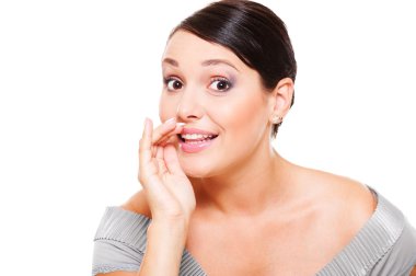 Amazed woman telling gossip clipart