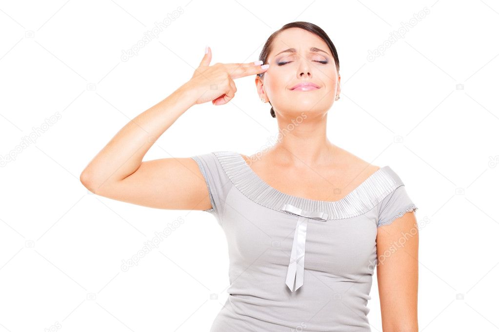 Woman showing suicide gesture