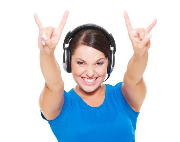Glad ung kvinna i hörlurar — Stockfoto