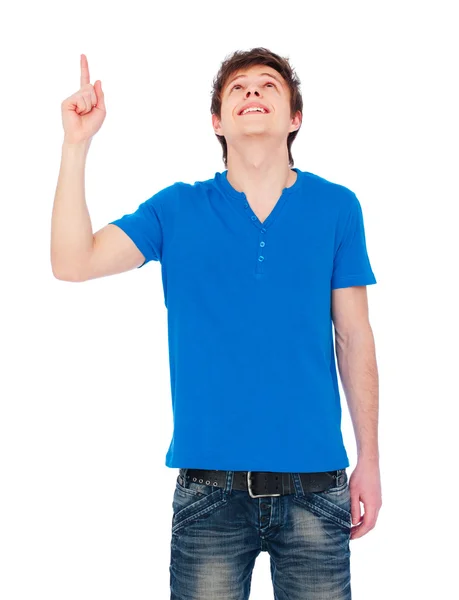 Man pointing and looking up — Stock Photo, Image