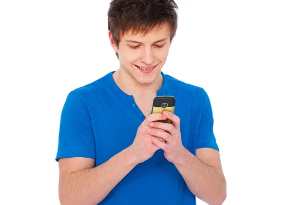 Smiley tonåring med mobiltelefon — Stockfoto