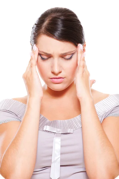 Mujer joven tiene dolor de cabeza — Foto de Stock