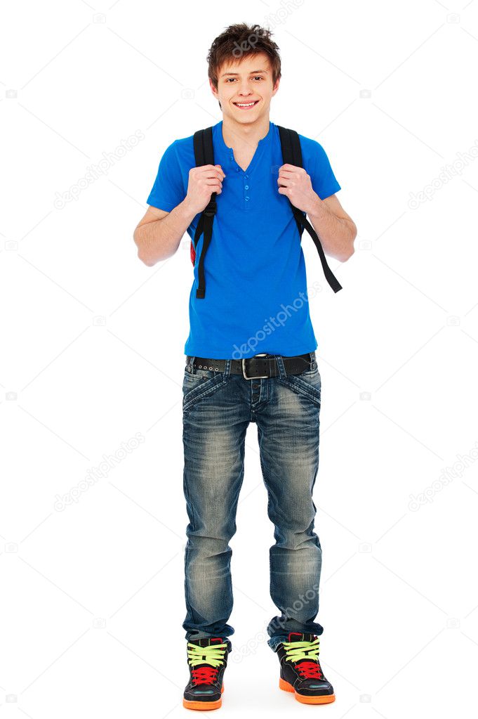 Guy in blue t-shirt and jeans
