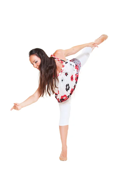 Junge Tänzerin vor weißem Hintergrund — Stockfoto