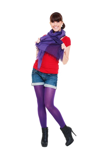 Mulher atraente feliz em roupas de cor — Fotografia de Stock