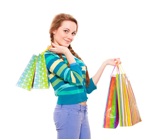 Happy beautiful woman with shopping bags — Stock Photo, Image