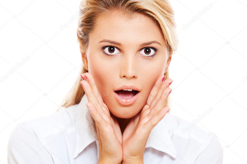 Surprised woman over white background