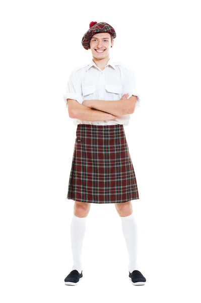 Glücklicher Kerl in schottischer Nationalkleidung — Stockfoto