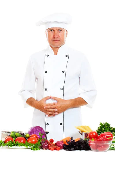 Retrato de chef com comida brilhante — Fotografia de Stock