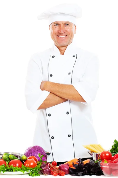 Retrato de chef feliz em uniforme — Fotografia de Stock