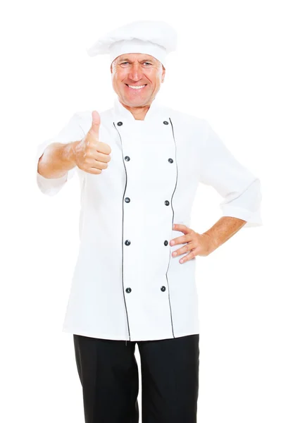 Prosperous chef showing thumbs up — Stock Photo, Image