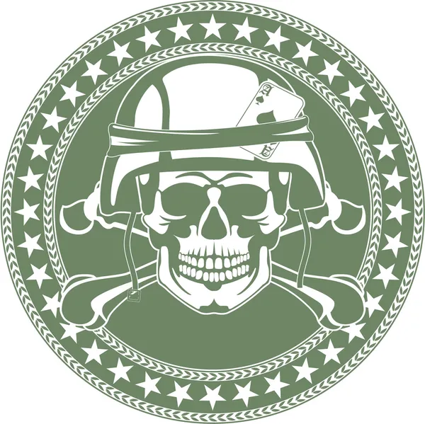 Emblema un cráneo en un casco militar — Vector de stock