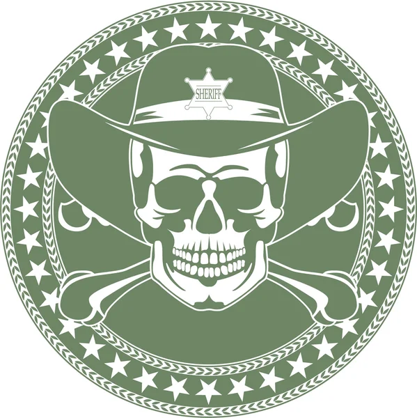 Emblema del cráneo en un sombrero de vaquero — Vector de stock