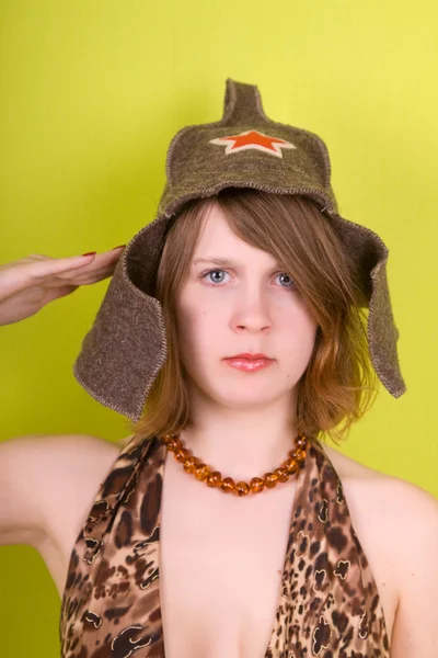Χαιρετισμό! Rusian στρατού κορίτσι. — Φωτογραφία Αρχείου