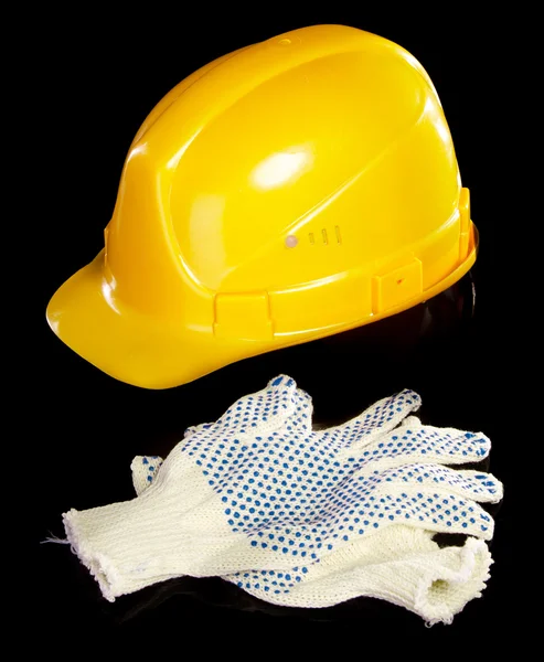 Gorro duro y guantes de trabajo — Foto de Stock