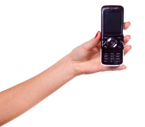 Mujer mano y teléfono móvil . — Foto de Stock