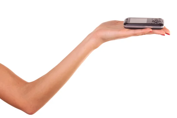 Nő kéz- és mobiltelefon. — Stock Fotó