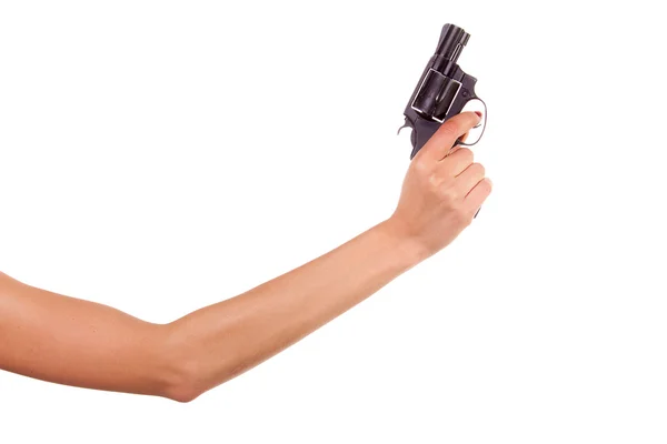 Női kézi, egy pisztolyt — Stock Fotó