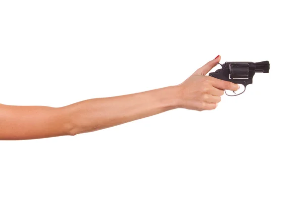 Női kézi, egy pisztolyt — Stock Fotó