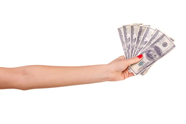 Manos de mujer sosteniendo dólares . —  Fotos de Stock