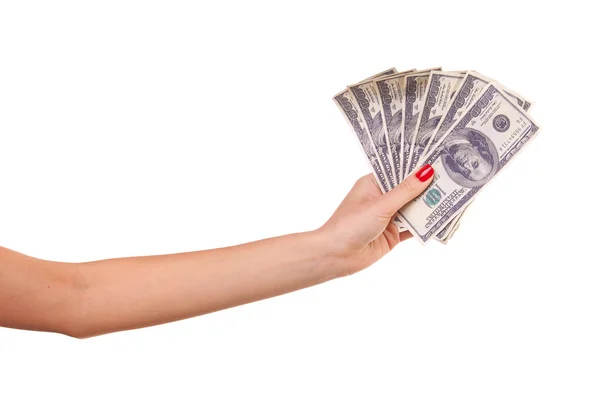 Frauenhände, die Dollars halten. — Stockfoto