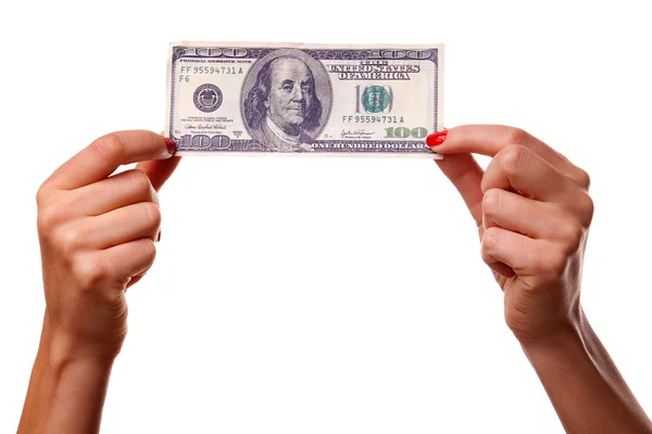 Manos de mujer sosteniendo dólares . —  Fotos de Stock