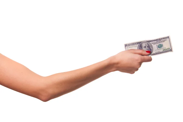 Manos de mujer sosteniendo dólares . — Foto de Stock