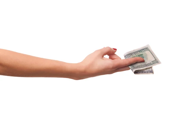 Vrouwen handen met dollars. — Stockfoto