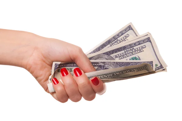 Frauenhände, die Dollars halten. — Stockfoto