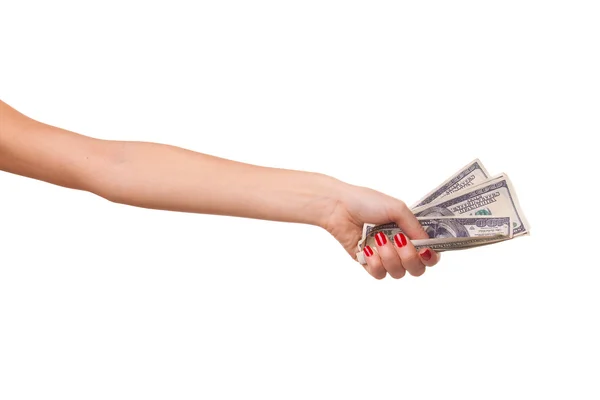 Mani di donne che tengono dollari . — Foto Stock