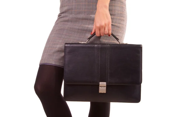 stock image Woman and a black leather briefcase.