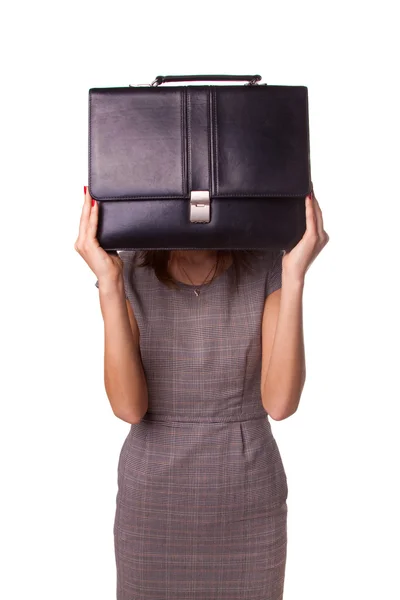 Mujer y un maletín de cuero negro . —  Fotos de Stock