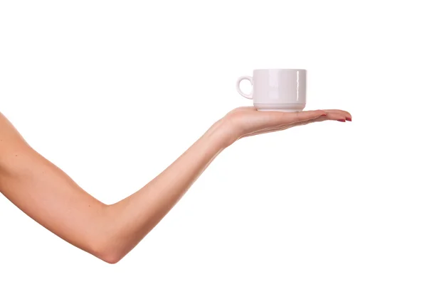 Frau und ein Kaffeebecher. — Stockfoto