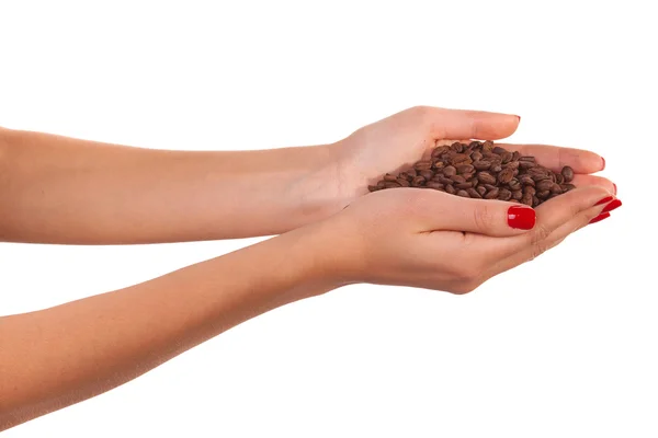 Woman hands and beans. — Stock Photo, Image