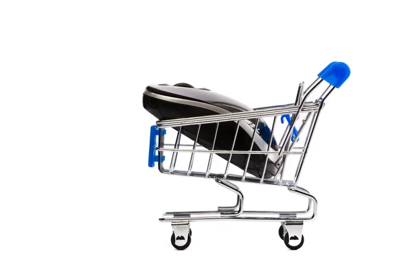 Computer mouse in shopping cart — Stock fotografie