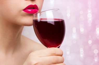 Young beautiful woman with wine clipart