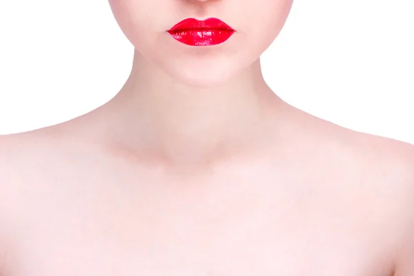 Vacker kvinna med rött läppstift — Stockfoto