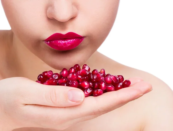 Sexy woman with pomegranate — Stock Photo, Image