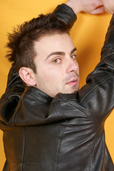 Young man with leather jacket — Stock Photo, Image