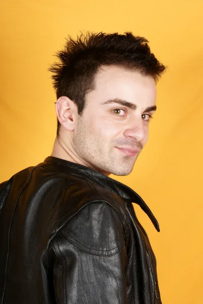 Young man with black leather jacket — Stock Photo, Image