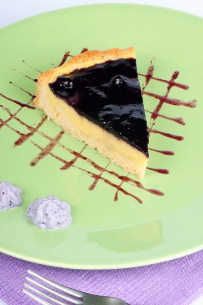 Torte mit Blaubeeren und Vanillepudding — Stockfoto