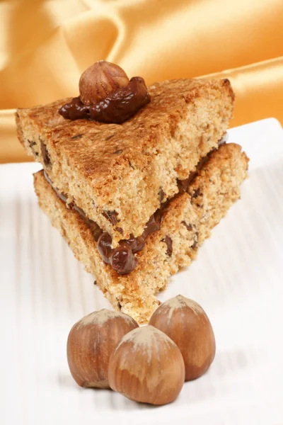 Ciasto z orzechami laskowymi i czekoladą — Zdjęcie stockowe