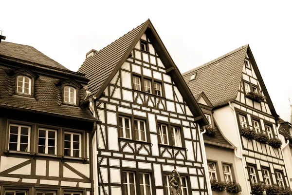 Sepia toned half-timbered houses in Mainz — Stock Photo, Image